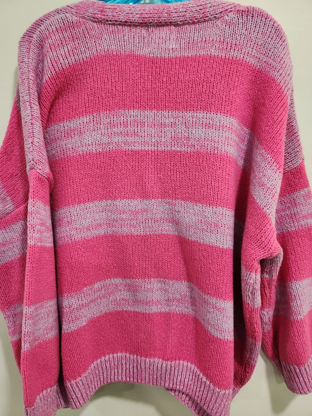 Striped Pink Button-Front Oversized Cardigan Sweater